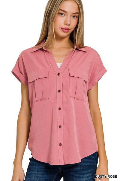 Tencel V-Neck Button Up Top