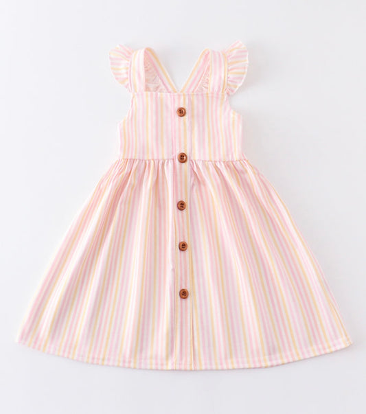 Pink Stripe Flutter Trim Dress