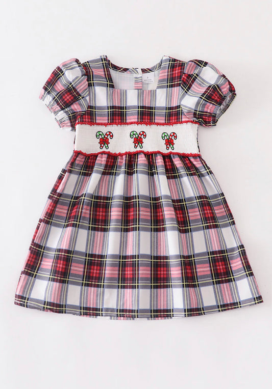 Plaid Smocked Candy Cane Dress