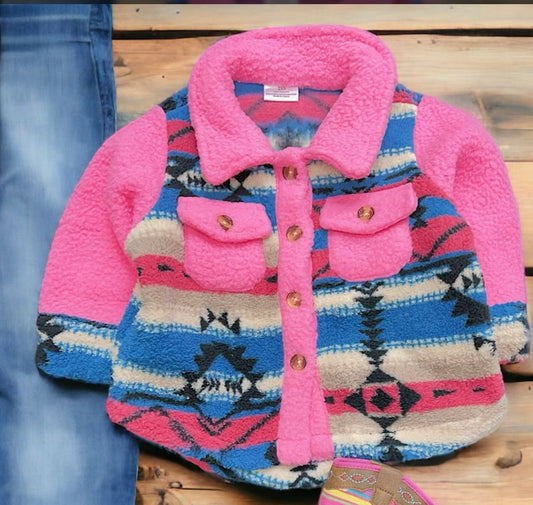 Hot pink Aztec Sherpa Jacket