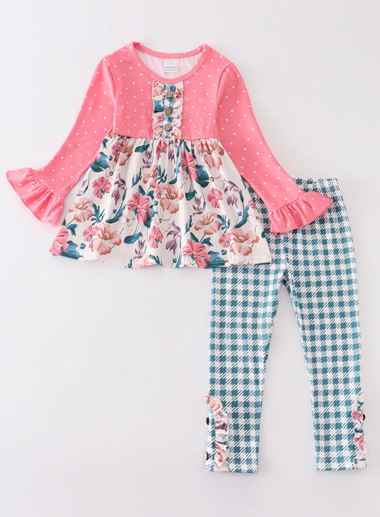 Pink Floral Ruffle Set