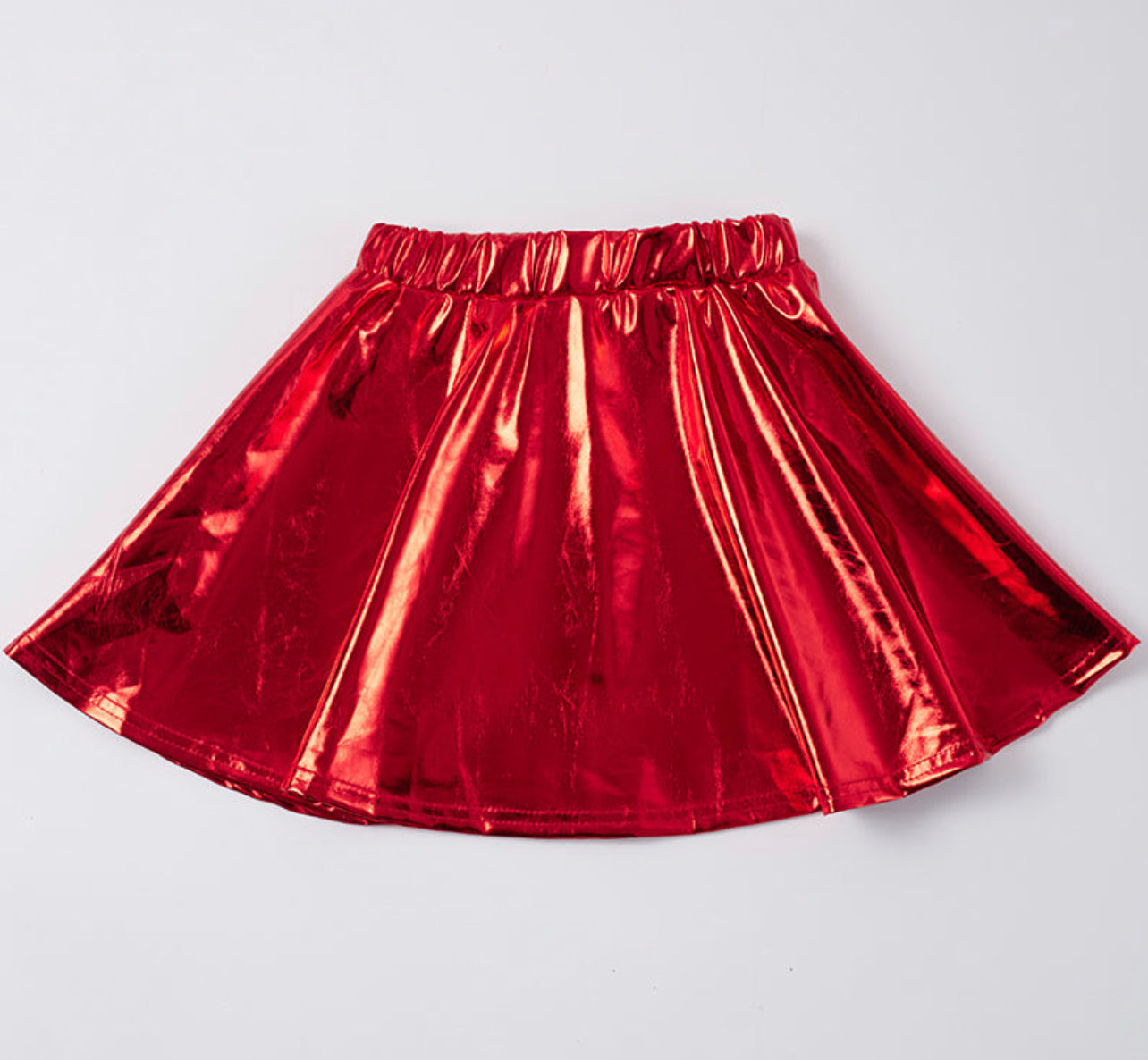 Red Metallic Flare Skirt