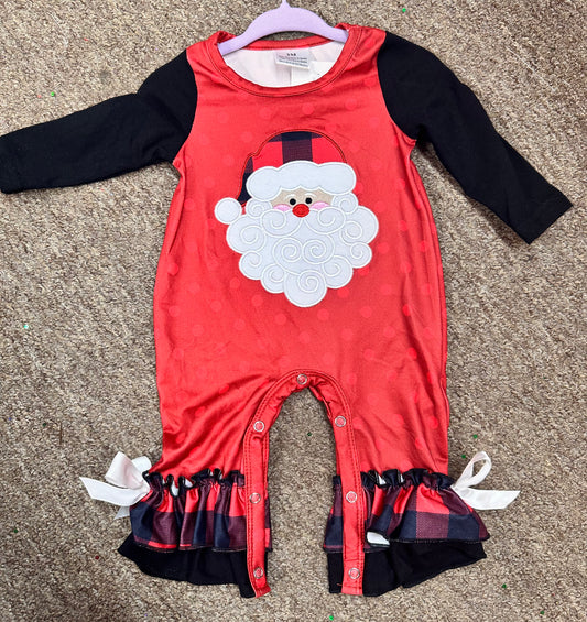 Red Santa Appliqué Girl Romper