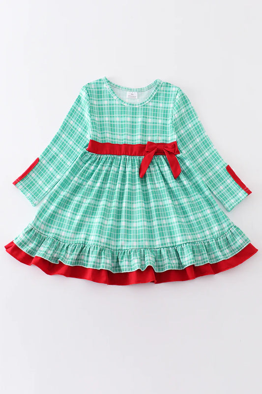 Green Plaid Ruffle Dress