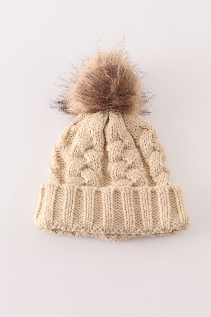 Beige Pom Beanie