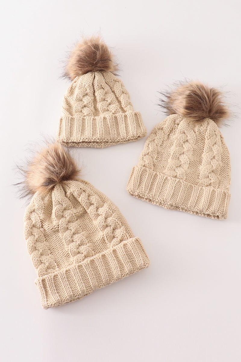 Beige Pom Beanie