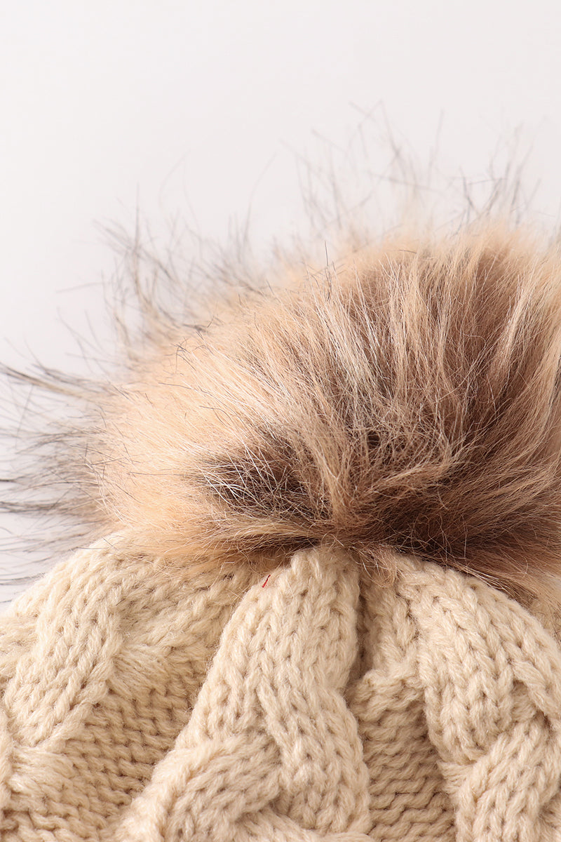 Beige Pom Beanie