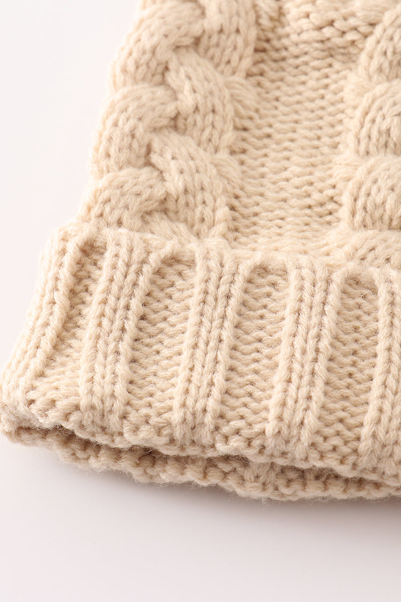 Beige Pom Beanie