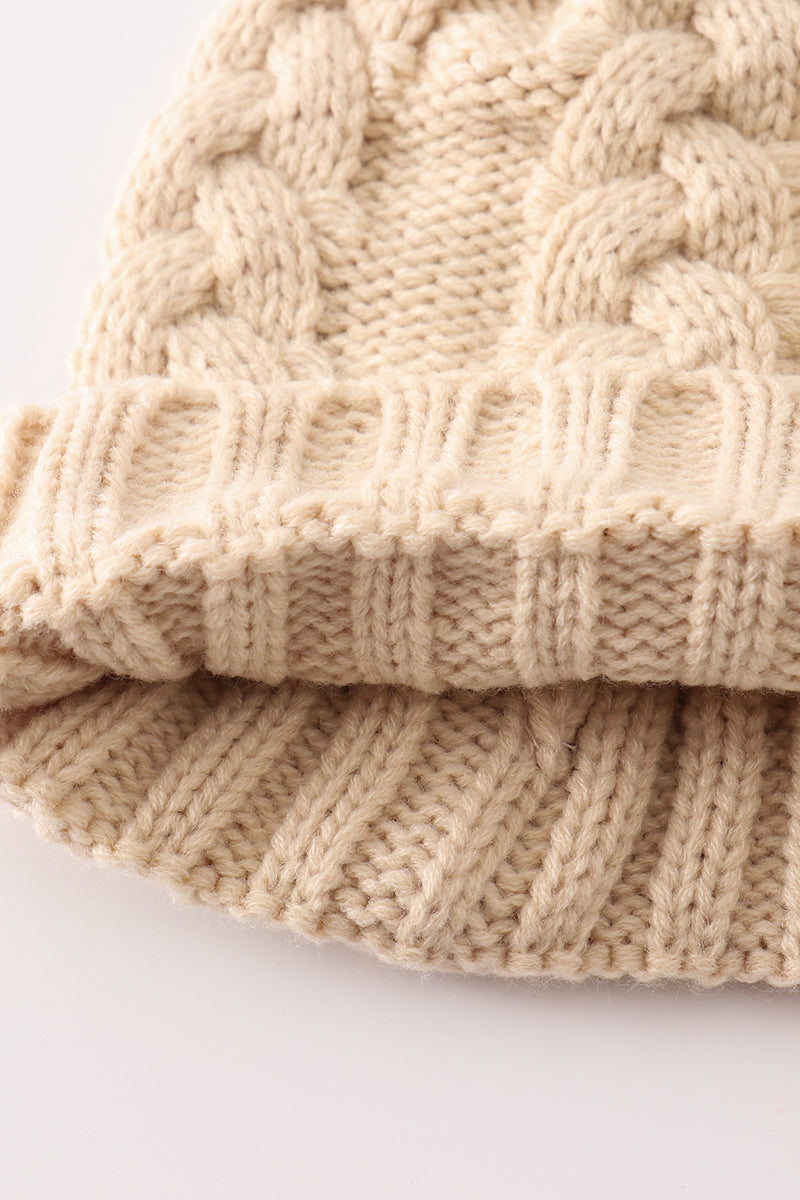 Beige Pom Beanie