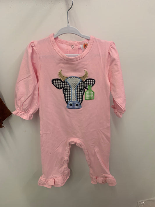 Long Sleeve Buffalo Plaid Cow Romper