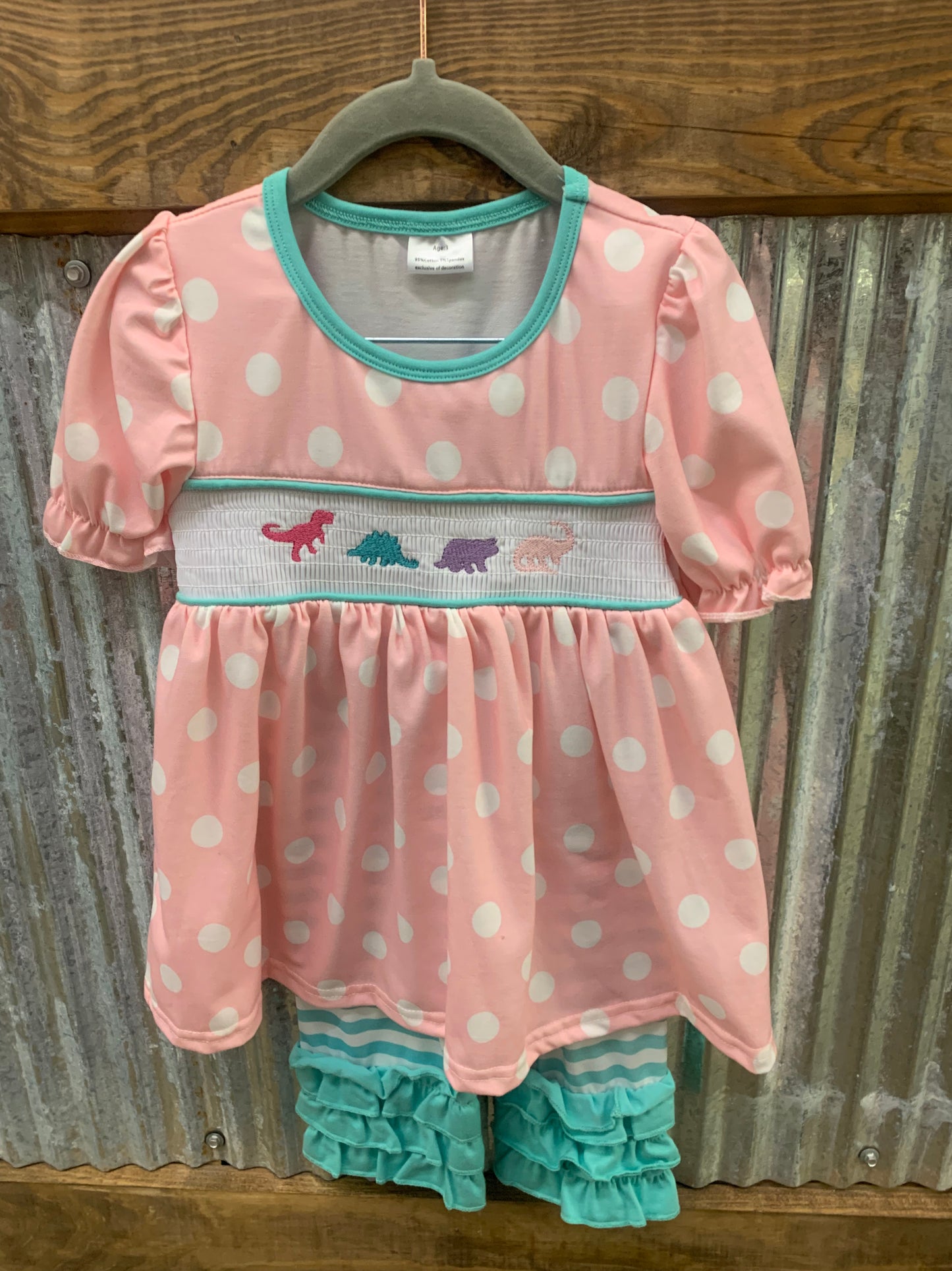 Smocked Dinosaur Pink Polka Dot