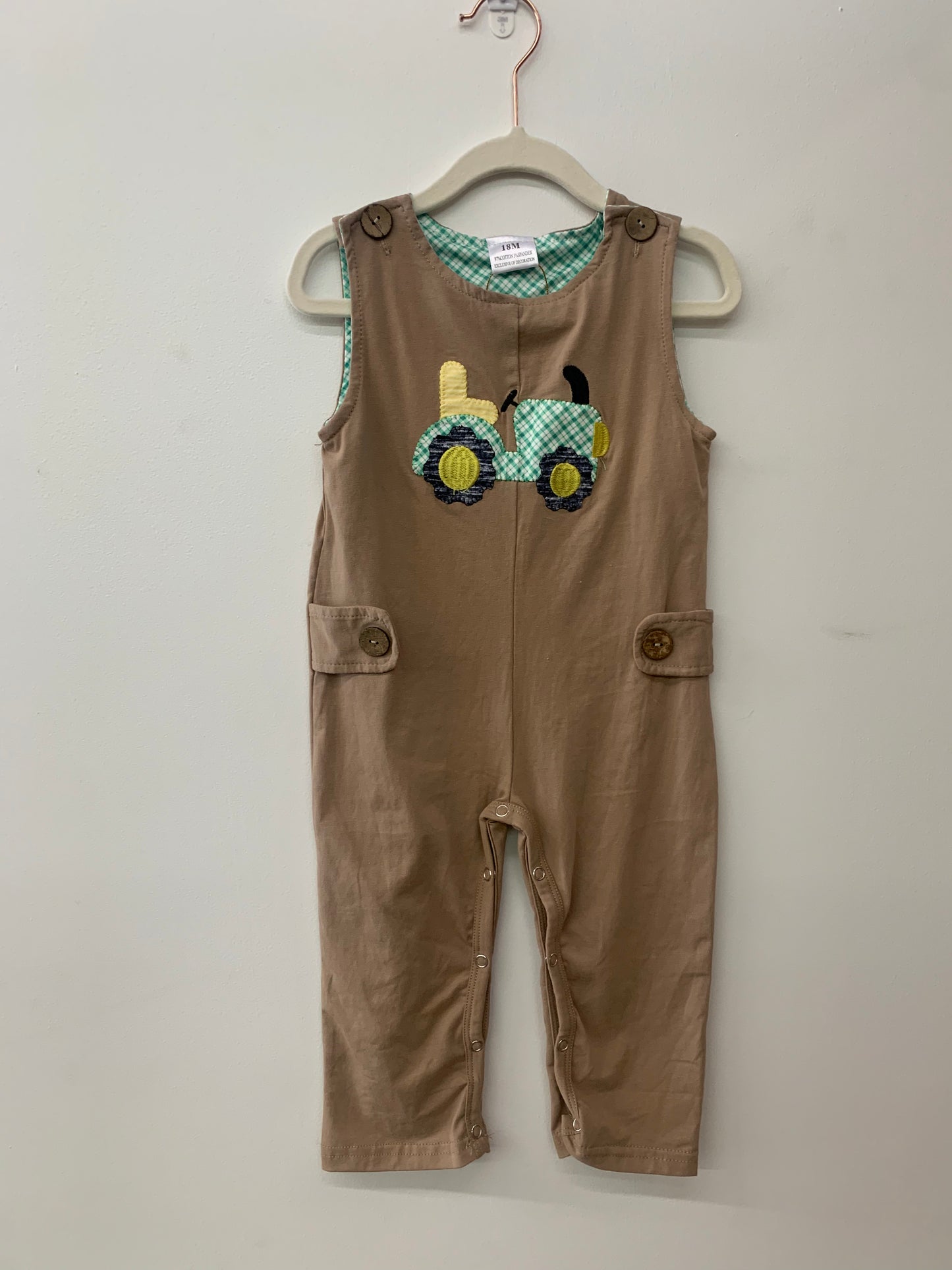 Tractor Plaid Brown Romper