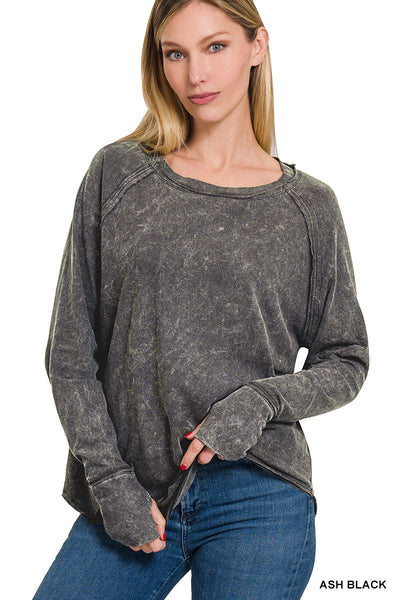 Washed Scoop Neck Long Sleeve