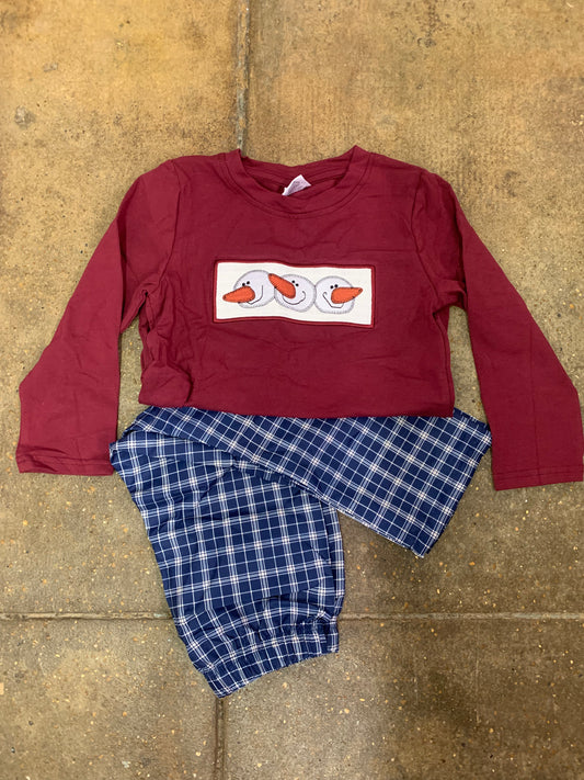 Burgundy Snowman Applique Set