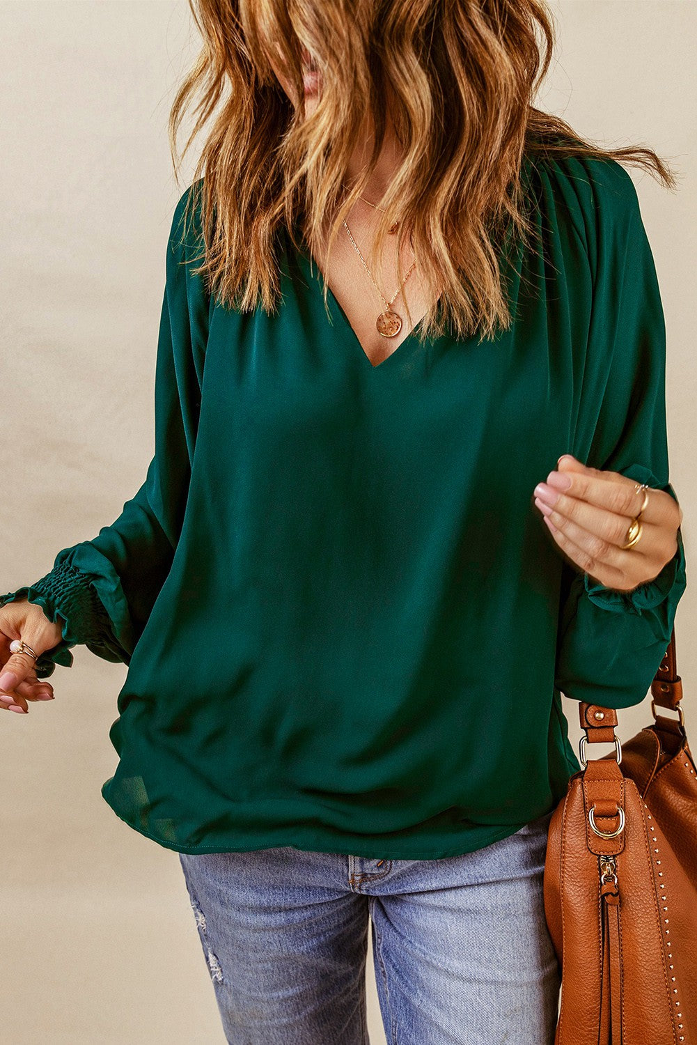 Pleated V Neck Top