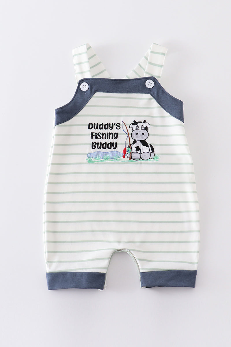 Stripe cow embroidery boy romper