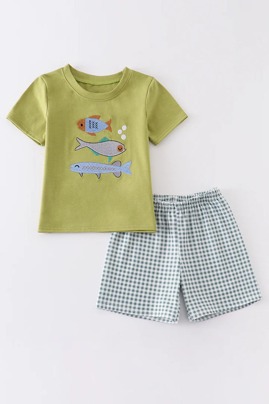 Fish Embroidered Boy Set