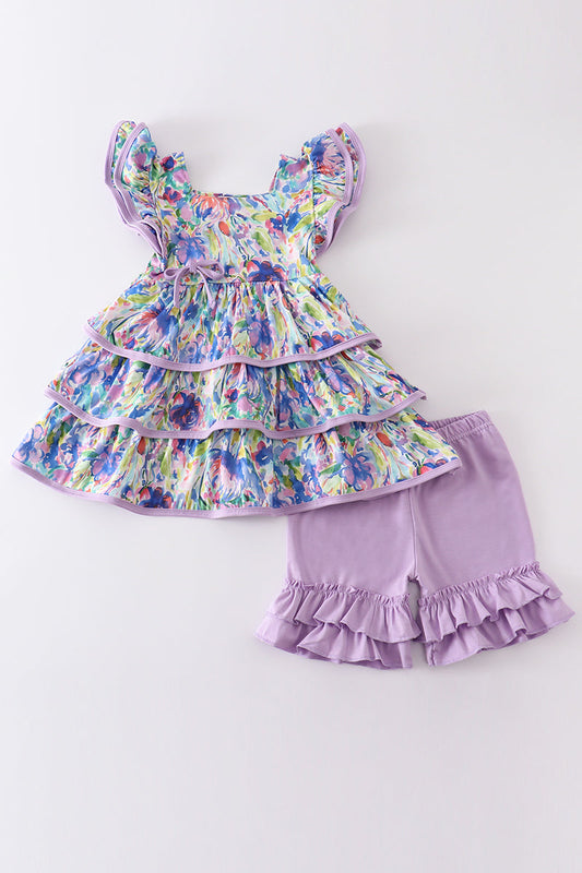 Purple floral print  set