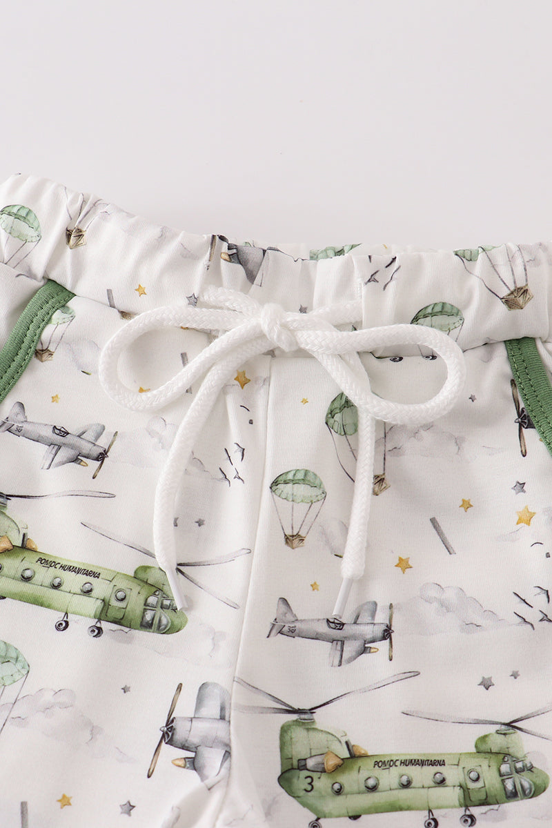 Green helicopter boy shorts set