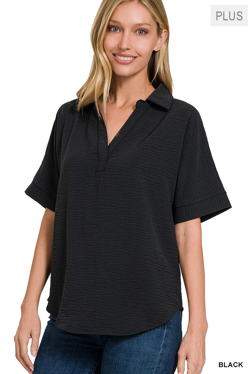 Womens woven v neck short sleeve top