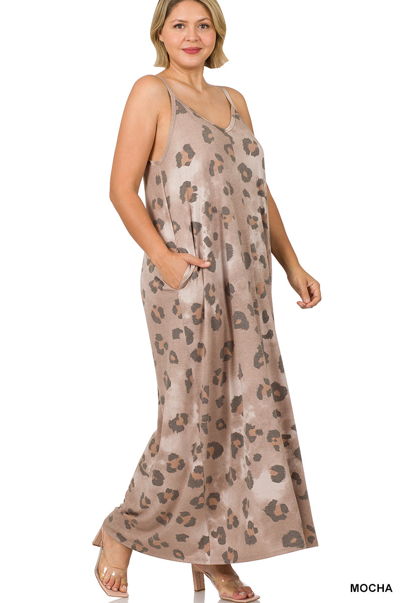 PLUS LEOPARD V-NECK CAMI MAXI DRESS