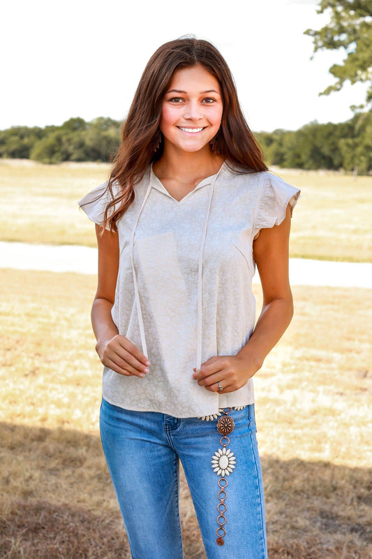 Total Cutie Beige Ruffle Top