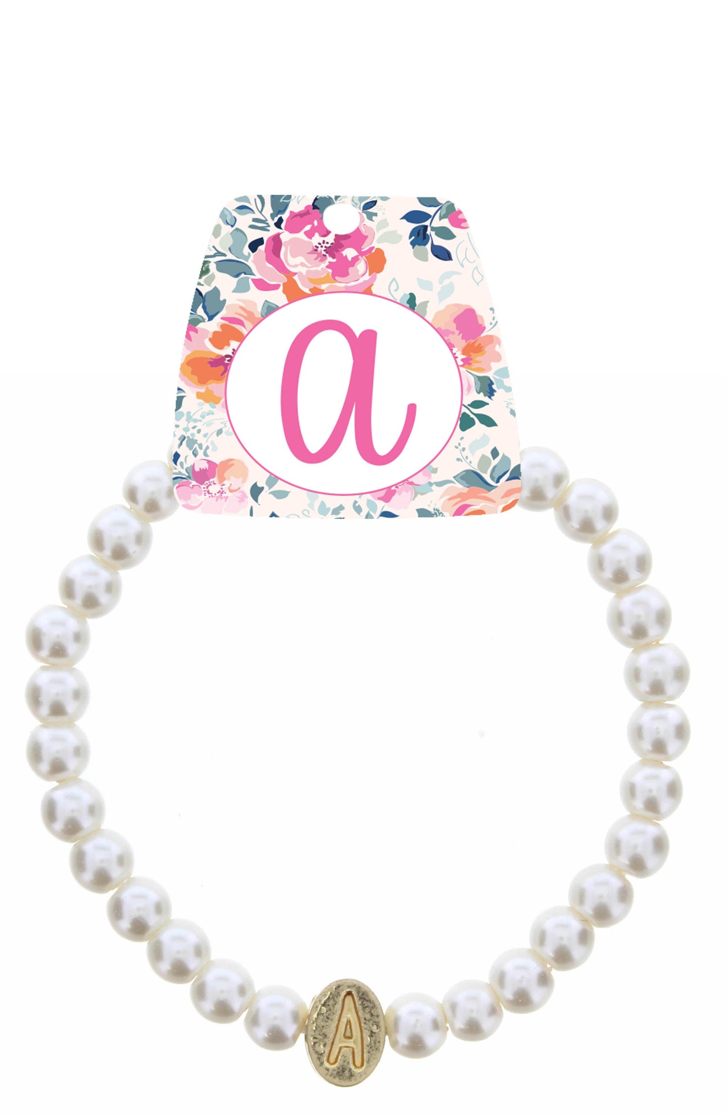 Kids Gold "A" Initial  Pearl Strand Bracelet