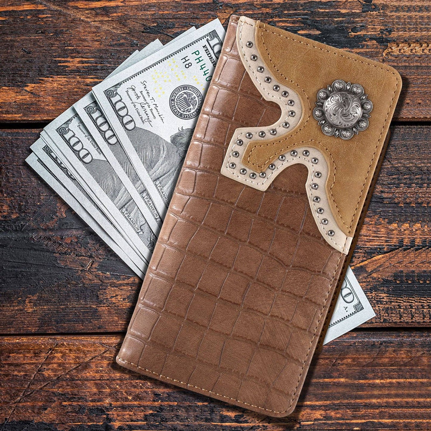 Croc Print Leather Wallet