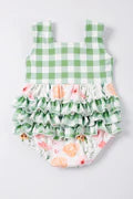 Green Check Floral Romper