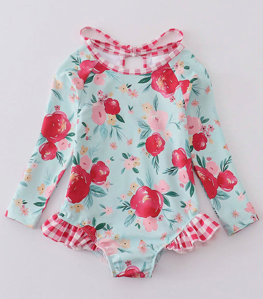 Mint Floral Rashguard Swimsuit