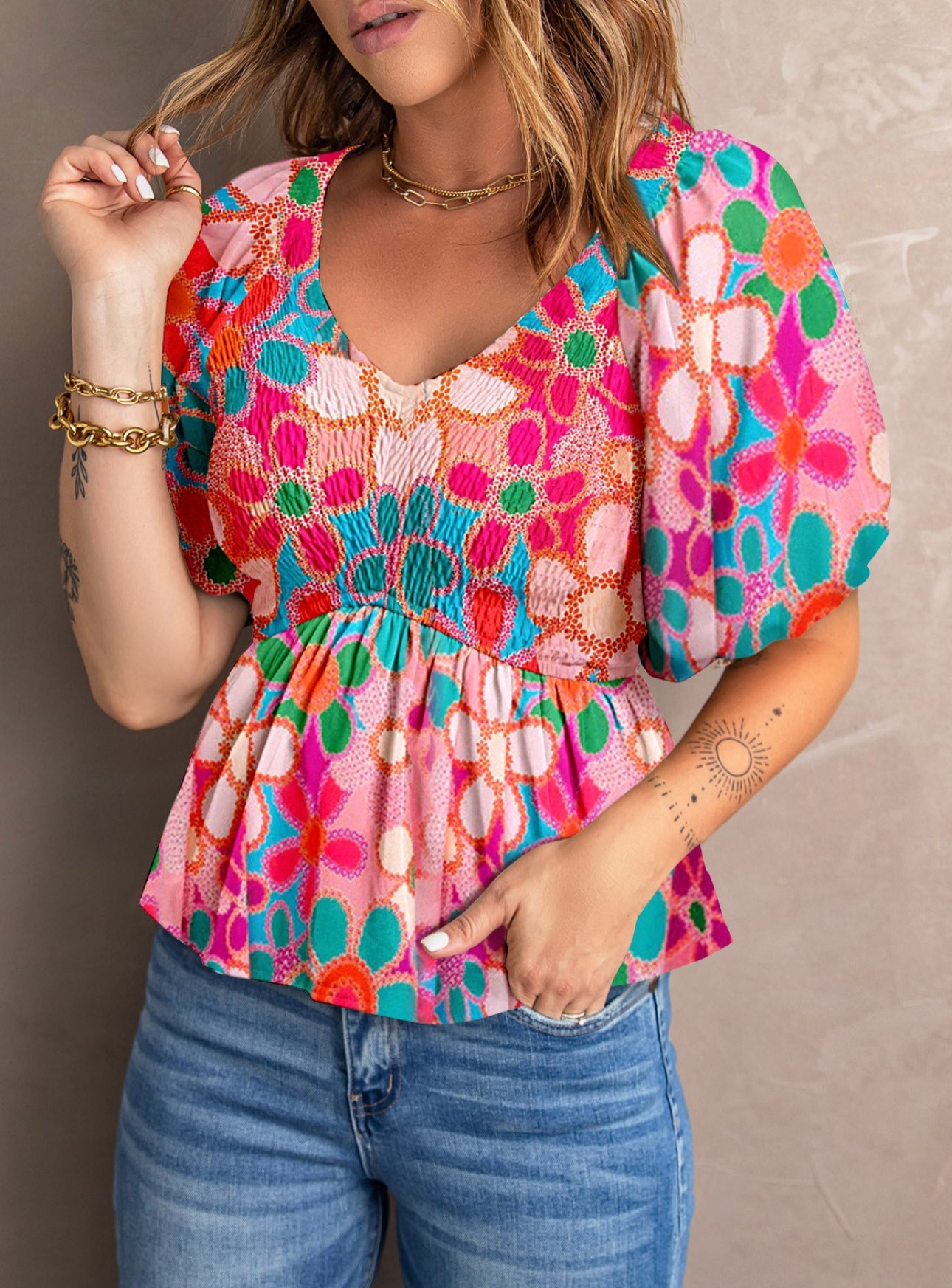 Floral Puff Top