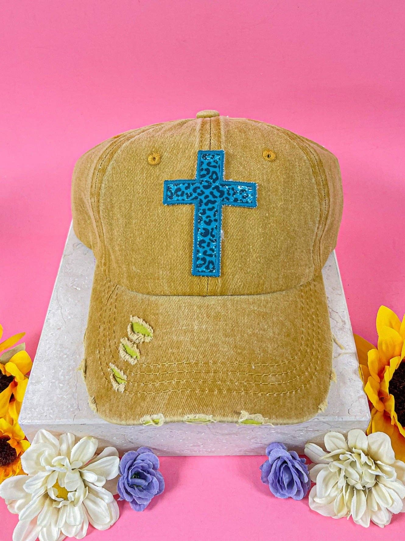 Turquoise Cross Leopard Patch Hat