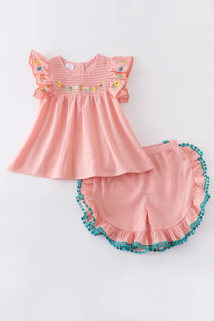 Coral Smocked Outfit