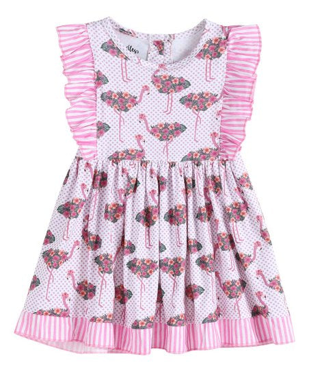 Pink Dot Flamingo Ruffle Dress