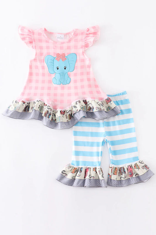 Pink Plaid Elephant Set