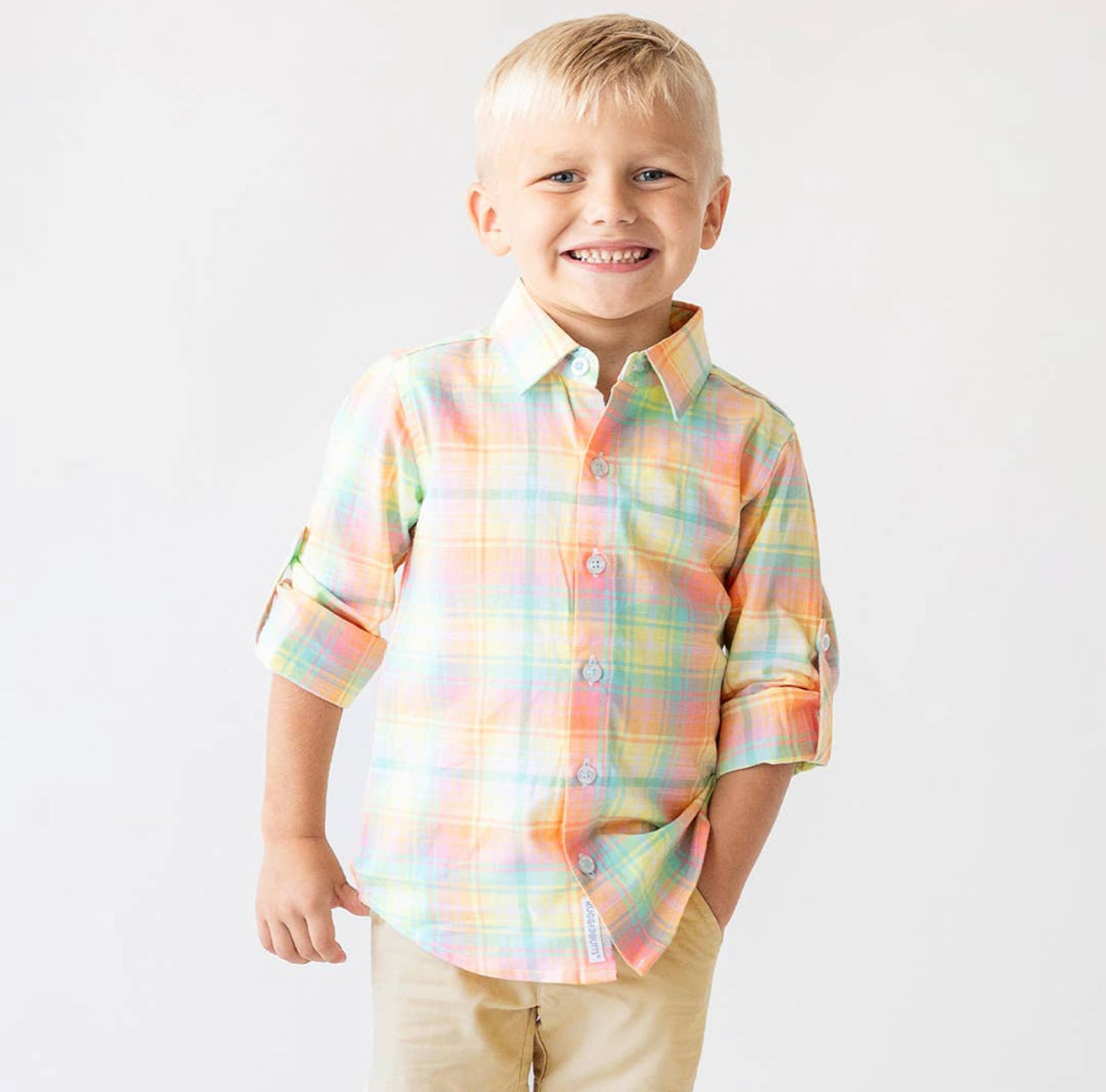 Rainbow Plaid Button Down