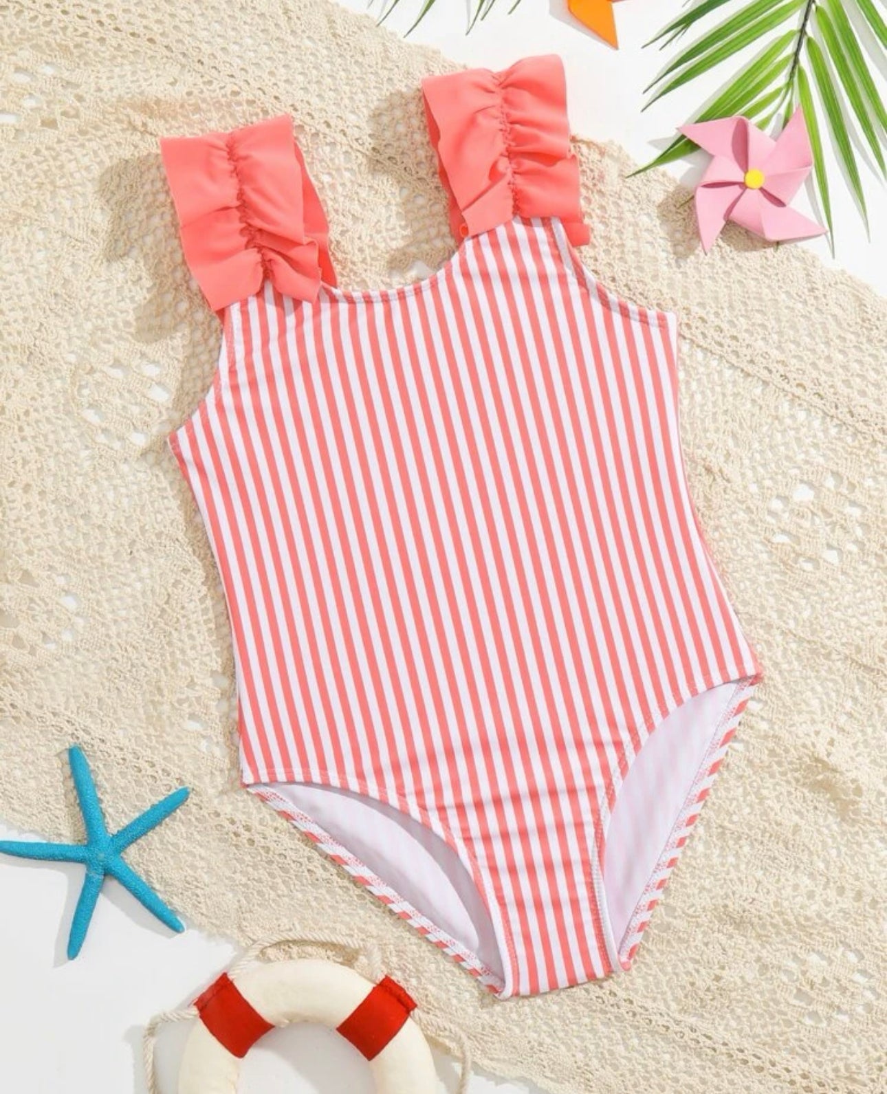 Coral Stripe Swimsuit