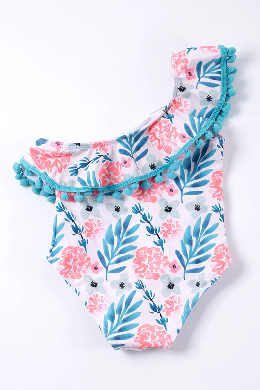 Blue Ruffle Pom Swimsuit